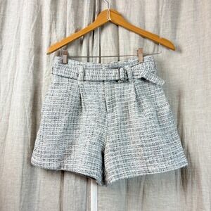 Bishop + Young Womens Tweed High Waist Shorts Size M Belted Classic Chic